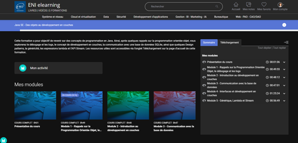 interface parcours pedagogique ENI elearning
